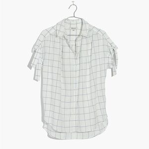 Madewell blue window pane plaid tie sleeve shirt